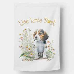 Beagle Dog Mom Floral House Flag