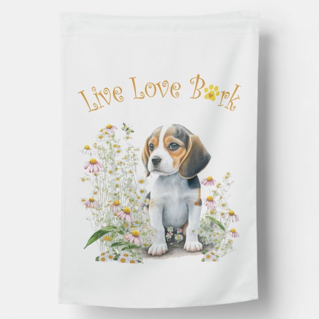 Beagle Dog Mom Floral House Flag (Back)