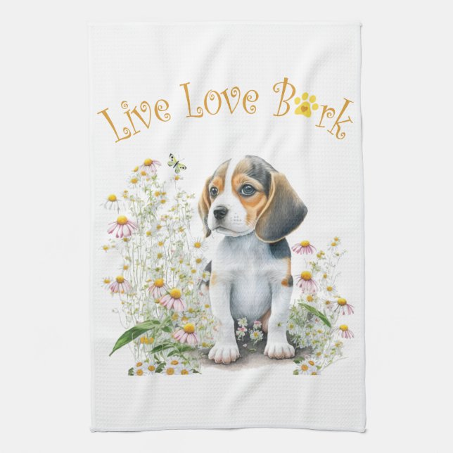 Beagle Dog Mom Floral Kitchen Towel (Vertical)