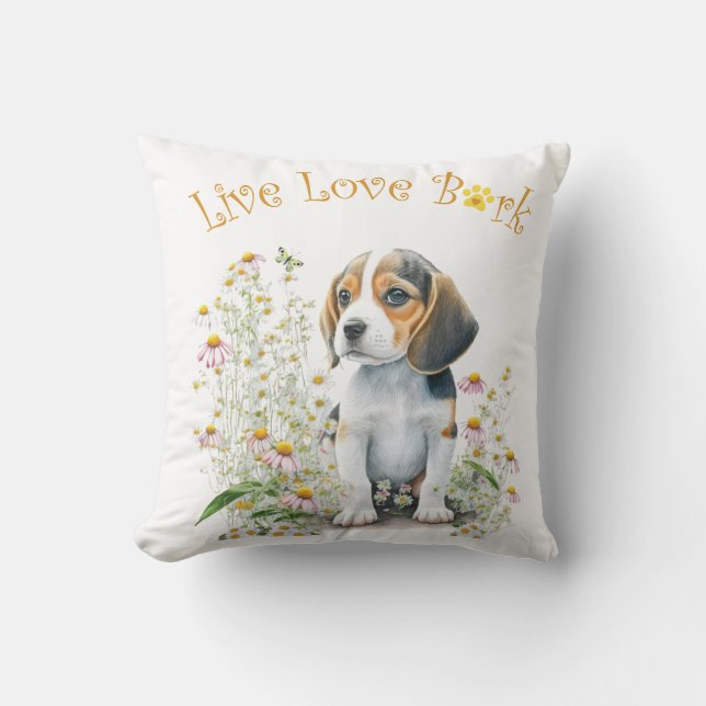 Beagle Dog Mom Floral Throw Pillow (Front)