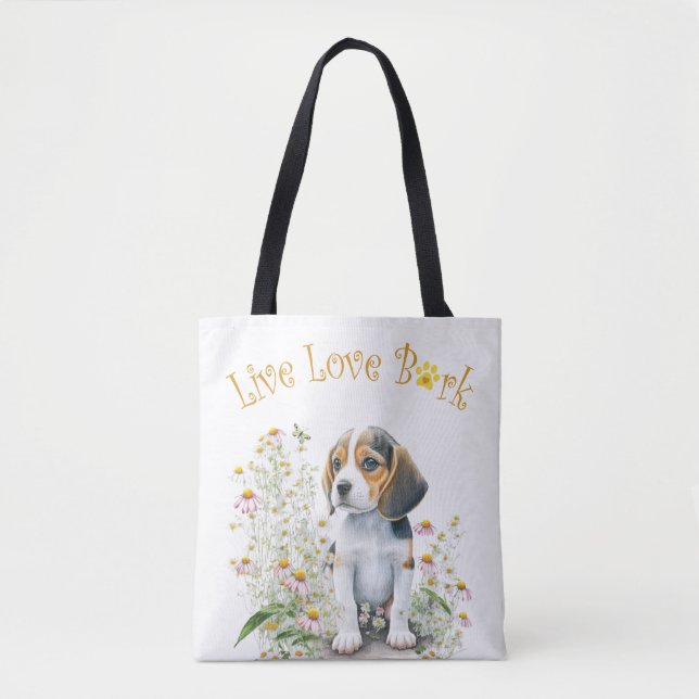 Beagle Dog Mom Floral Tote Bag (Front)