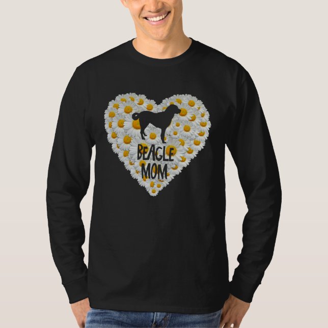 Beagle Dog Mom on Love Heart White Daisy Flowers   T-Shirt (Front)