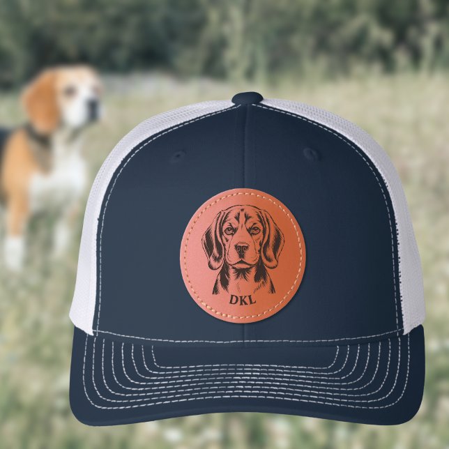 Beagle Dog Monogram Initials Leather Patch Hat (Creator Uploaded)