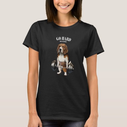 Beagle Dog Muscle Training With Barbell Shrug Bar  T_Shirt