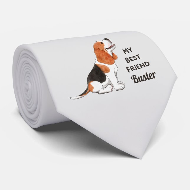 Beagle Dog My Best Friend Custom Name   Neck Tie (Rolled)