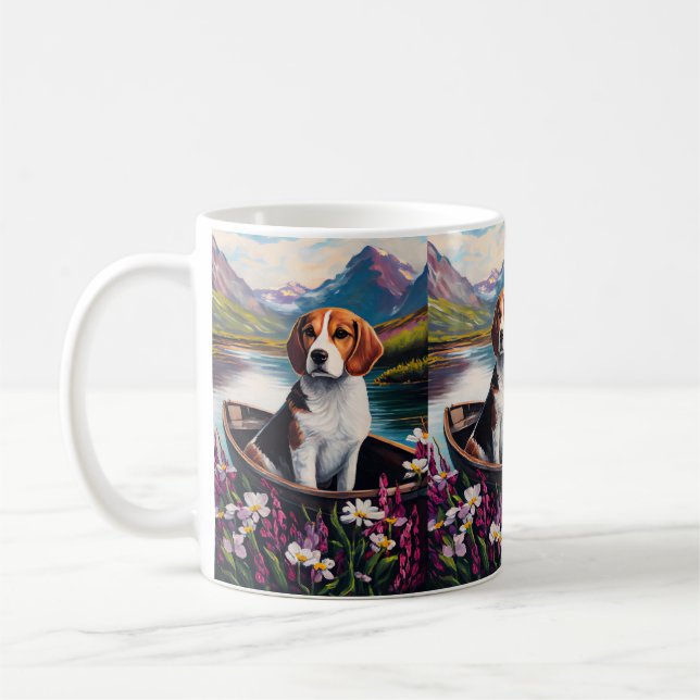 Beagle Dog on a Paddle: A Scenic Adventure Coffee Mug (Left)