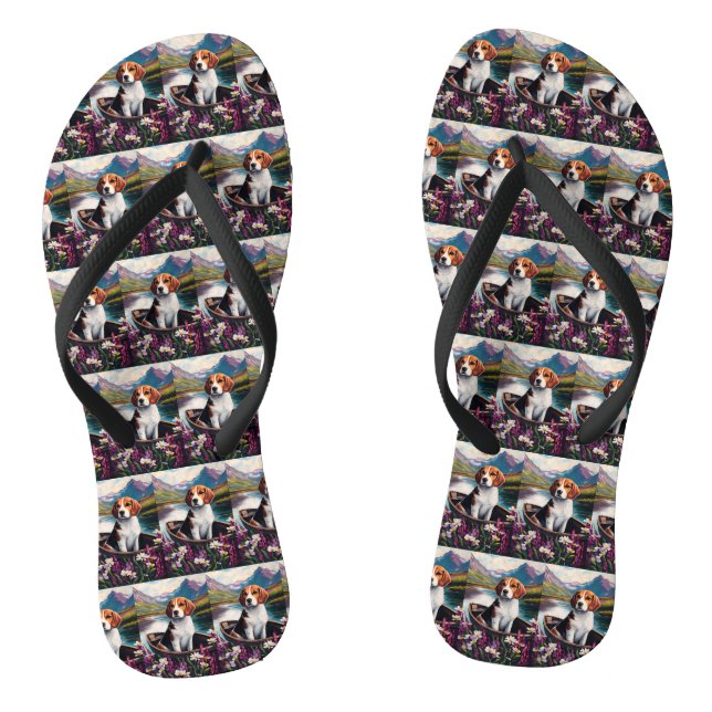 Beagle Dog on a Paddle: A Scenic Adventure Flip Flops (Footbed)