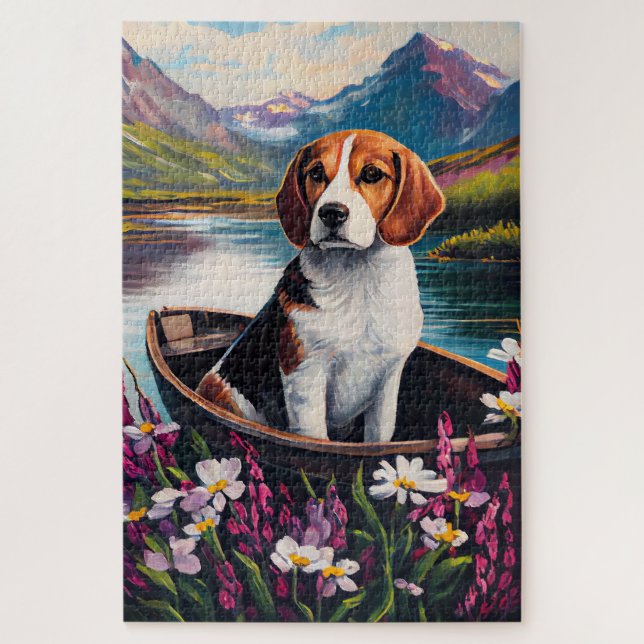 Beagle Dog on a Paddle: A Scenic Adventure Jigsaw Puzzle (Vertical)