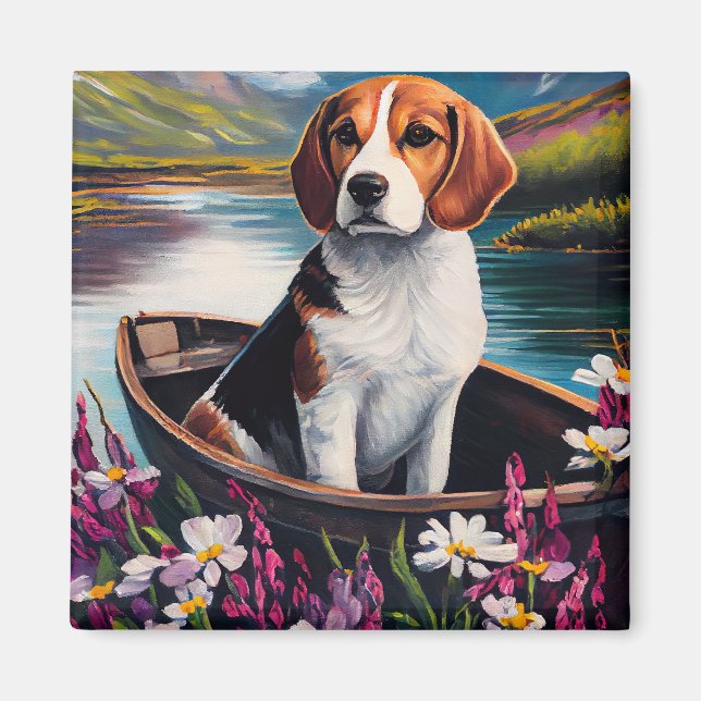 Beagle Dog on a Paddle: A Scenic Adventure Magnet (Front)