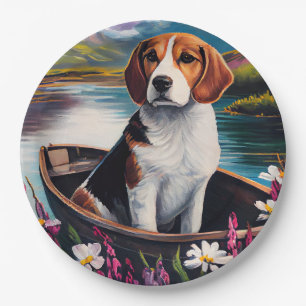 Beagle Dog on a Paddle: A Scenic Adventure Paper Plates