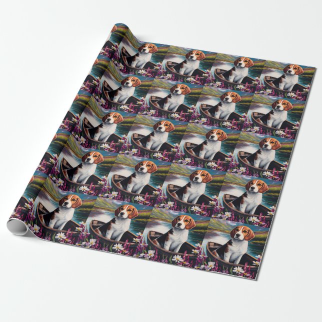 Beagle Dog on a Paddle: A Scenic Adventure Wrapping Paper (Unrolled)