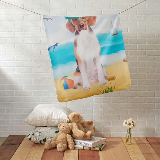 Beagle Dog On Beach Baby Blanket (In Situ)