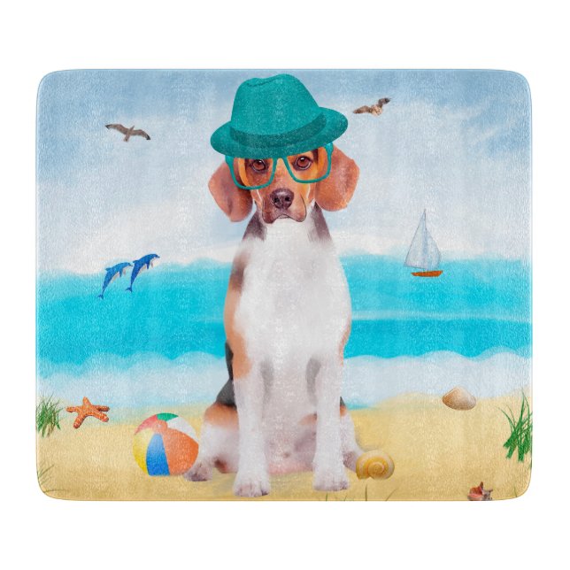 Beagle Dog On Beach Cutting Board (Front)