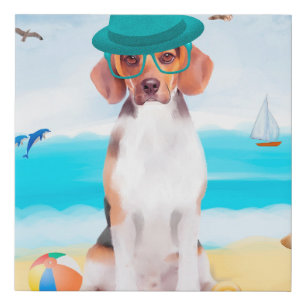Beagle Dog On Beach Faux Canvas Print