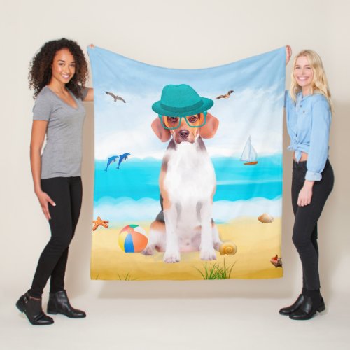 Beagle Dog On Beach Fleece Blanket