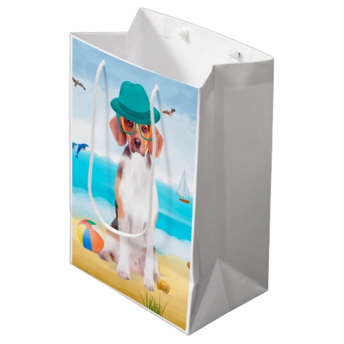 Beagle Dog On Beach Medium Gift Bag