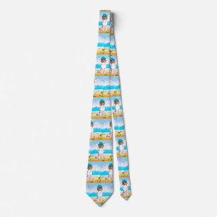 Beagle Dog On Beach Neck Tie