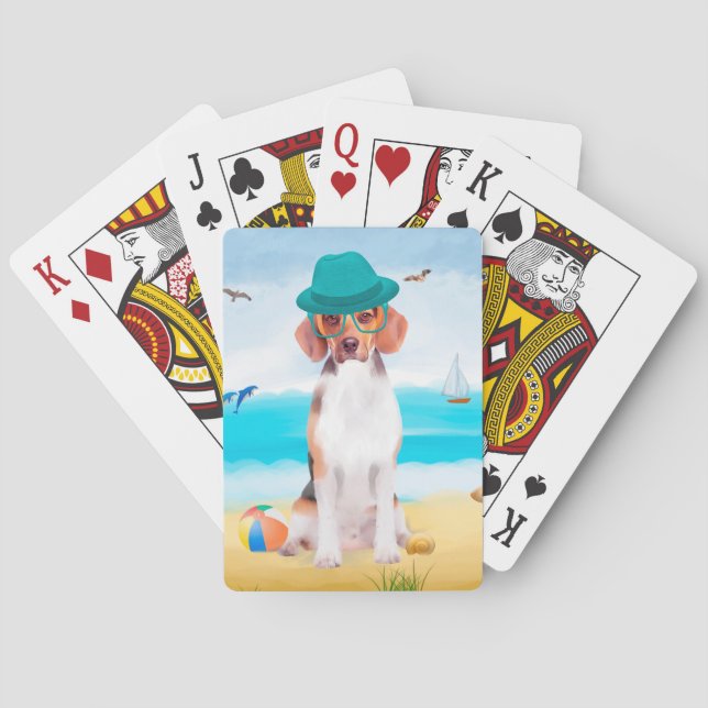 Beagle Dog On Beach Poker Cards (Back)