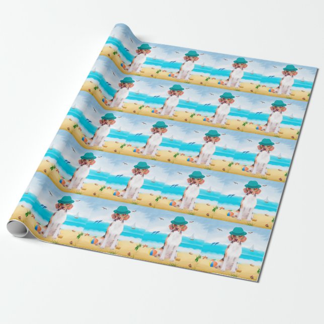 Beagle Dog On Beach Wrapping Paper (Unrolled)