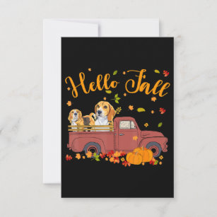 Beagle Dog On Pumpkins Truck Autumn Leaf Fall RSVP Card