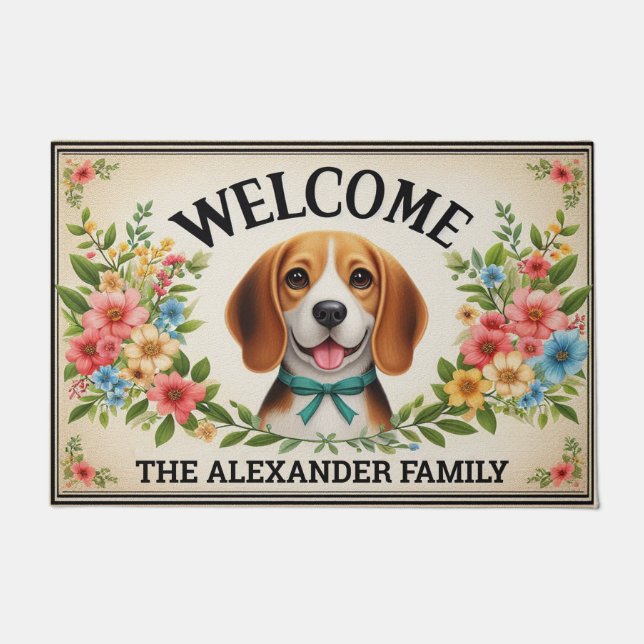 Beagle Dog Paradise, Personalized Name Welcome Doormat (Front)