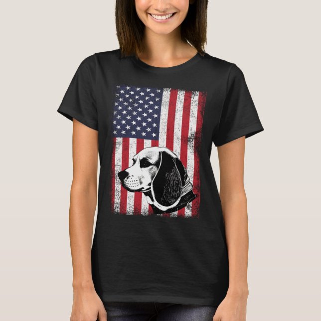 Beagle Dog Patriotic American Flag Vintage T-Shirt (Front)