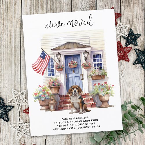 Beagle Dog Patriotic Personalized Pet Moving Announcement Postcard