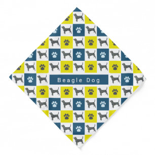 Beagle Dog & Paw Yellow & Blue Grid Bandana
