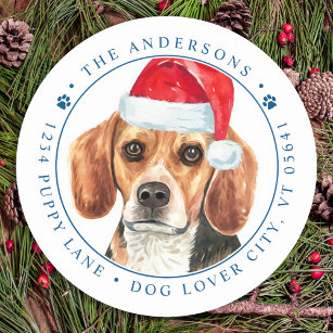Beagle Dog Personalized Christmas Return Address Classic Round Sticker