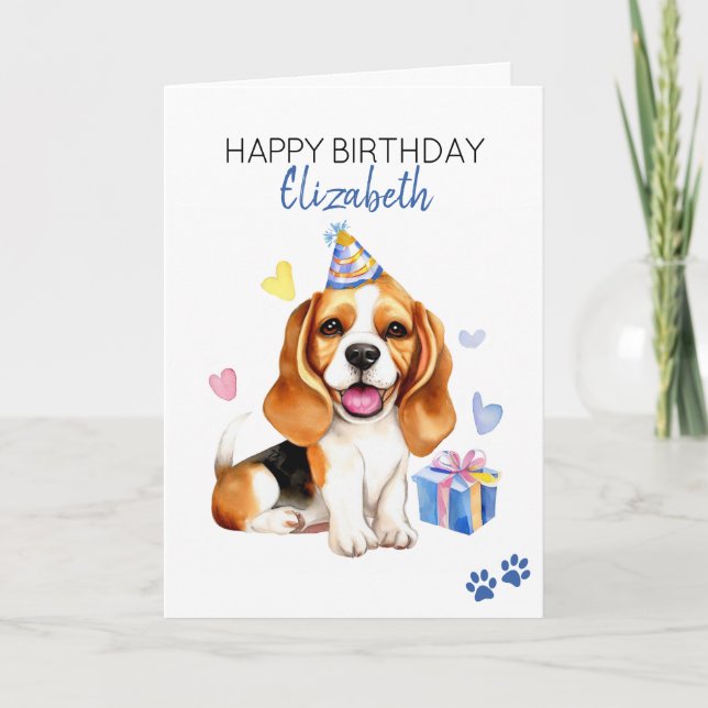 Beagle Dog Personalized Happy Birthday  Card (Front)