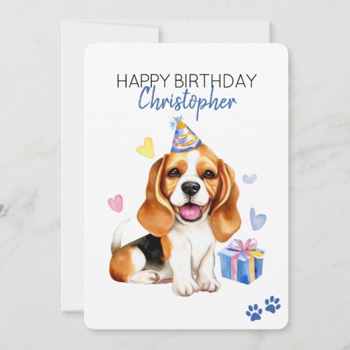Beagle Dog Personalized Happy Birthday Flat Card