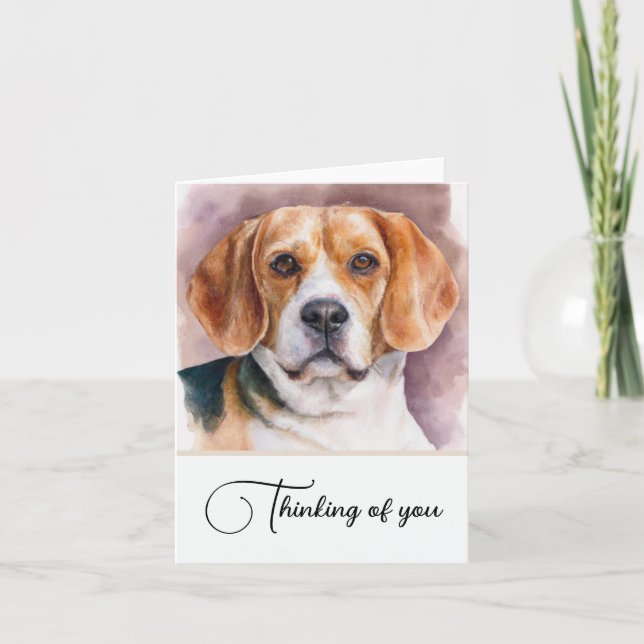 Beagle Dog Personalized Thinking Of You Note Card (Front)