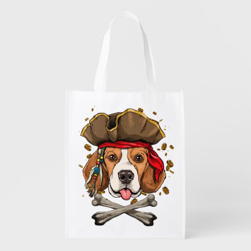 Beagle Dog Pirate Jolly Roger Flag Grocery Bag