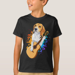Beagle Dog Playing Acoustic Guitar Boy T-Shirt