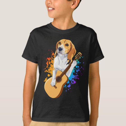 Beagle Dog Playing Acoustic Guitar Boy T_Shirt