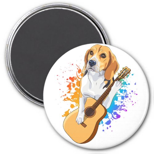 Beagle Dog Playing Acoustic Guitar Circle Magnet