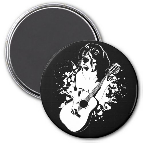 Beagle Dog Playing Acoustic Guitar Circle Magnet