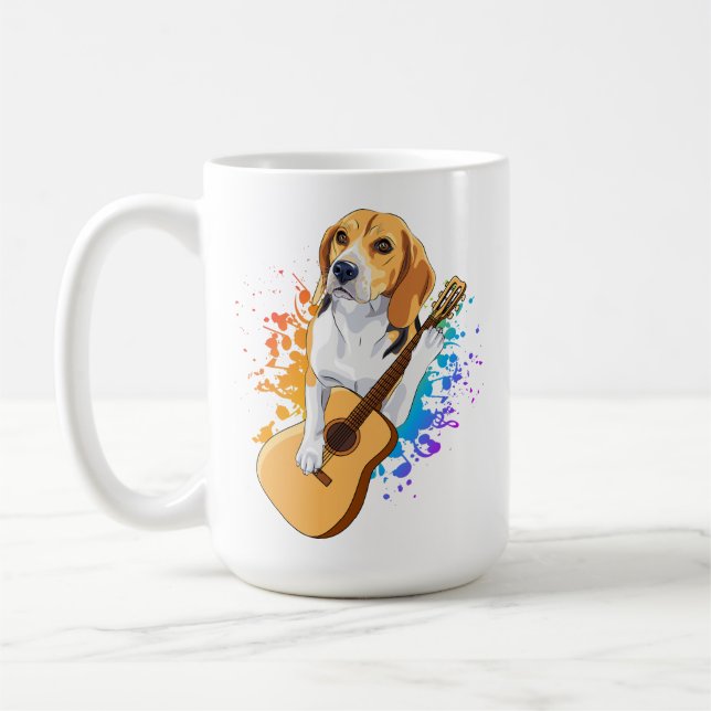 Beagle Dog Playing Acoustic Guitar Coffee Mug (Left)