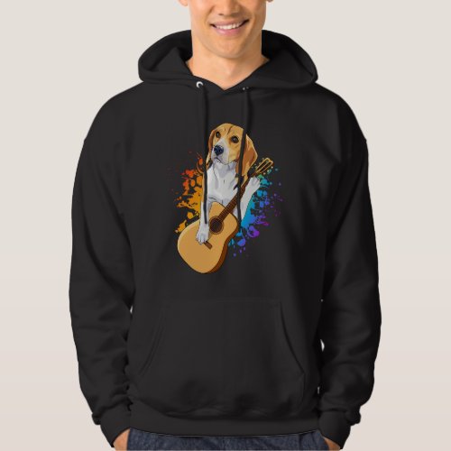 Beagle Dog Playing Acoustic Guitar Men Hoodie