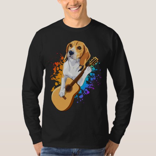 Beagle Dog Playing Acoustic Guitar Men LS T_Shirt