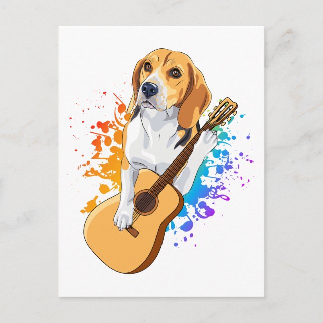 Beagle Dog Playing Acoustic Guitar Postcard (Front)
