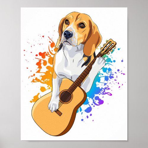 Beagle Dog Playing Acoustic Guitar Poster