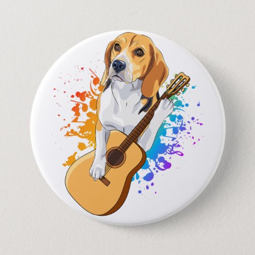 Beagle Dog Playing Acoustic Guitar Round Button