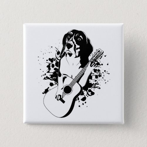 Beagle Dog Playing Acoustic Guitar Square Button
