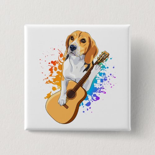 Beagle Dog Playing Acoustic Guitar Square Button