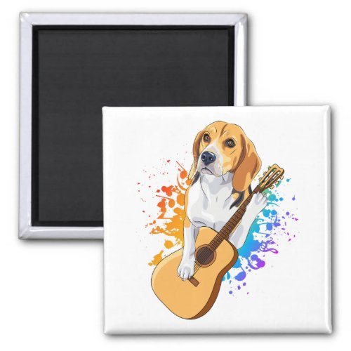 Beagle Dog Playing Acoustic Guitar Square Magnet