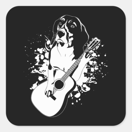 Beagle Dog Playing Acoustic Guitar Square Sticker