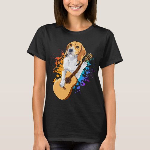 Beagle Dog Playing Acoustic Guitar Women T_Shirt