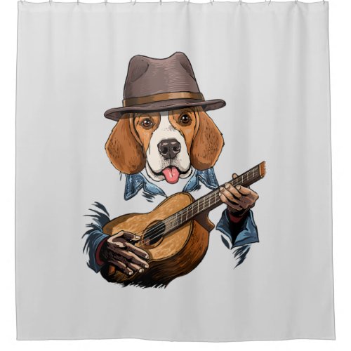 Beagle Dog Playing Guitar Funny Beagle Shower Curtain