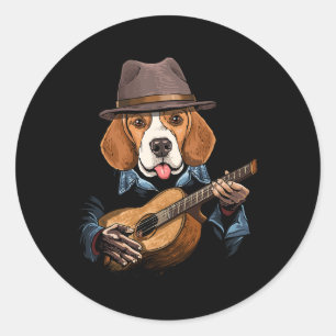 Beagle Dog Playing Guitar Pet Beagle Dog Lover Gui Classic Round Sticker